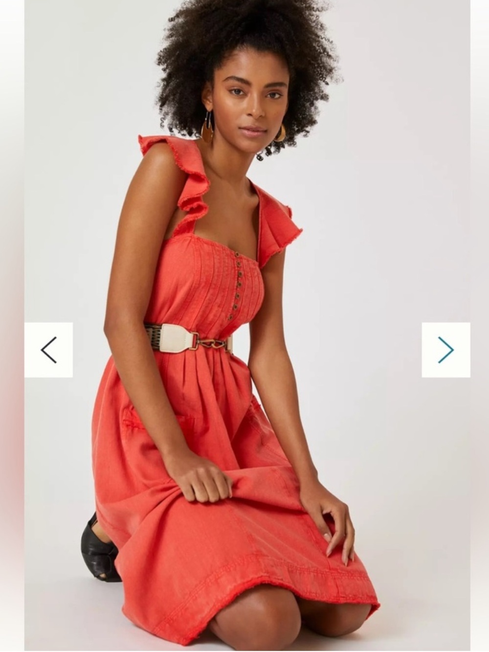 Anthropologie Pilcro flutter sleeve coral midi dress linen cotton - Picture 2 of 16